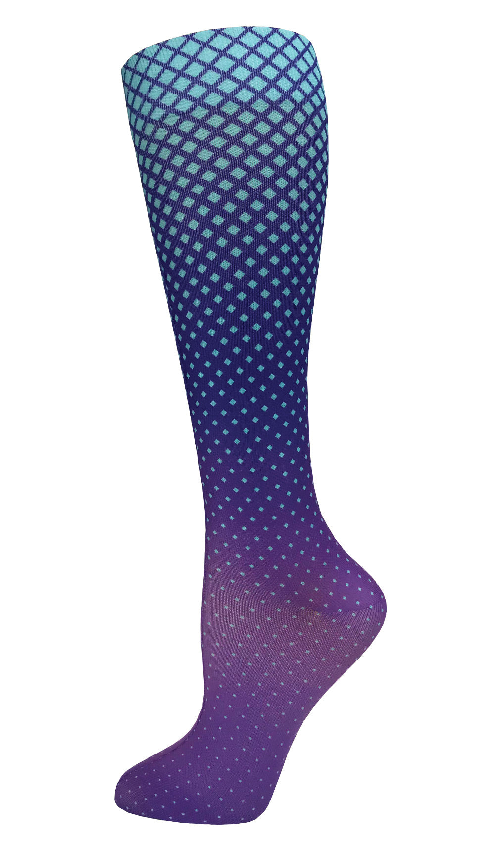 12" Soft Comfort Compression Socks Dot Matrix Aqua & Purple Prestige
