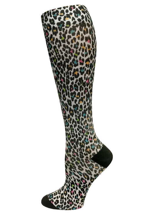 12" Soft Comfort Compression Socks Leopard Print Cream Prestige