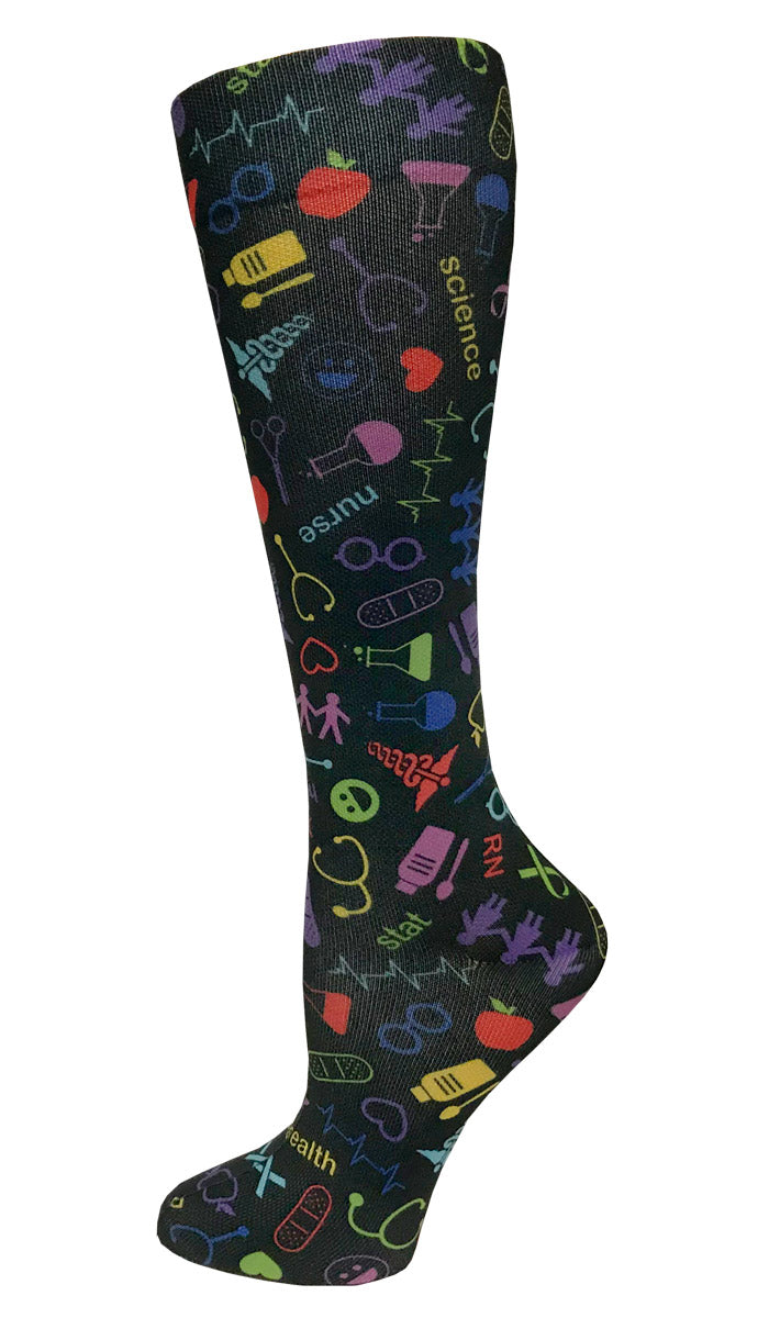 12" Soft Comfort Compression Socks Medical Symbols Black Prestige