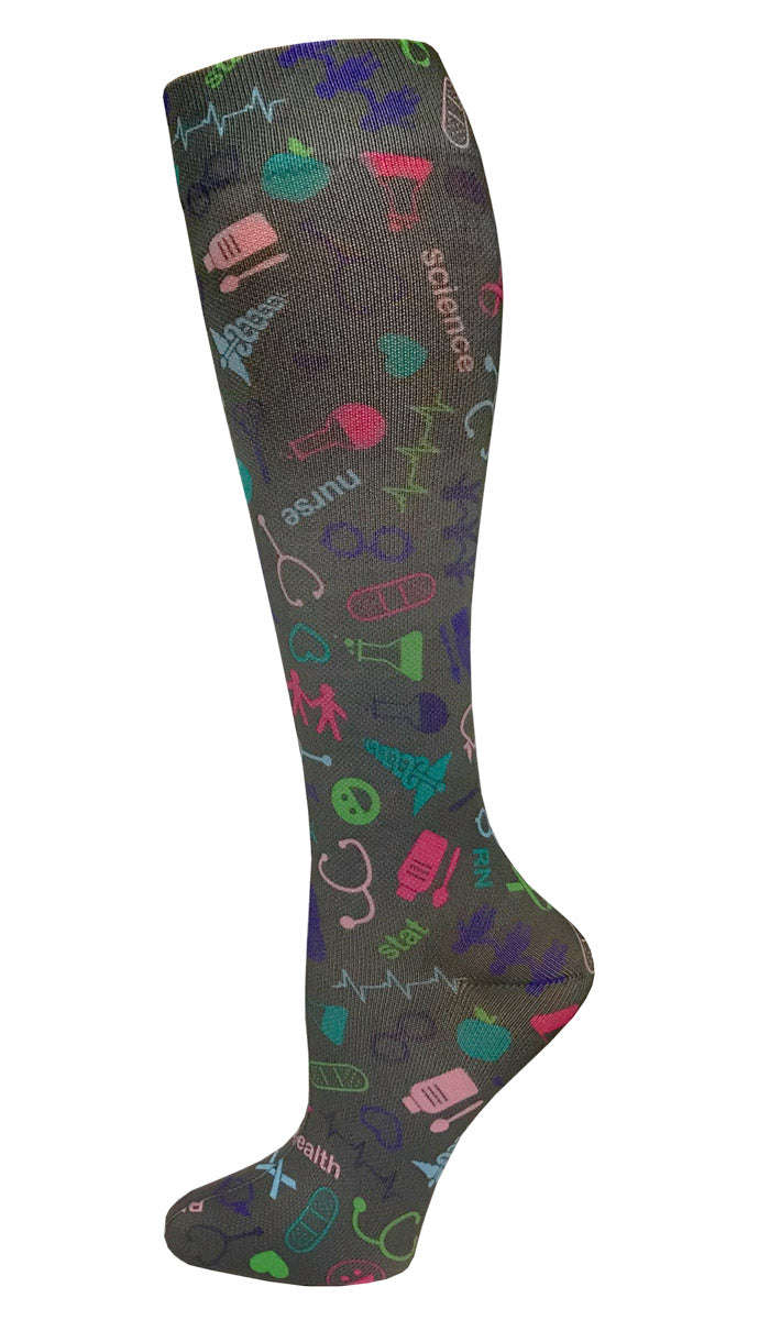 12" Soft Comfort Compression Socks Medical Symbols Pewter Prestige
