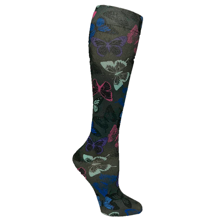 12" Soft Comfort Compression Socks Grey Butterfly Prestige