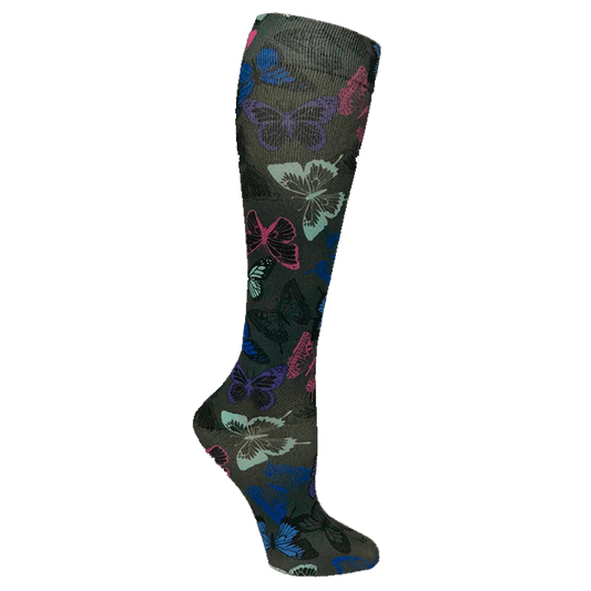 12" Soft Comfort Compression Socks Grey Butterfly Prestige