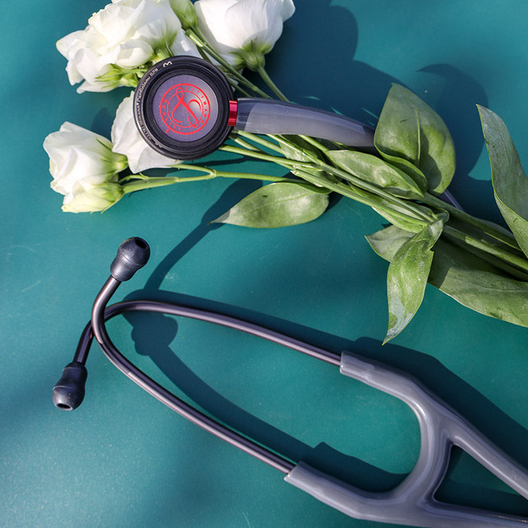 Littmann Cardiology IV Diagnostic Stethoscope: Grey & Smoke - Red Stem - Limited Edition Featuring Red Logo Diaphragm & Engraved Heart 6183 Stethoscopes 3M Littmann