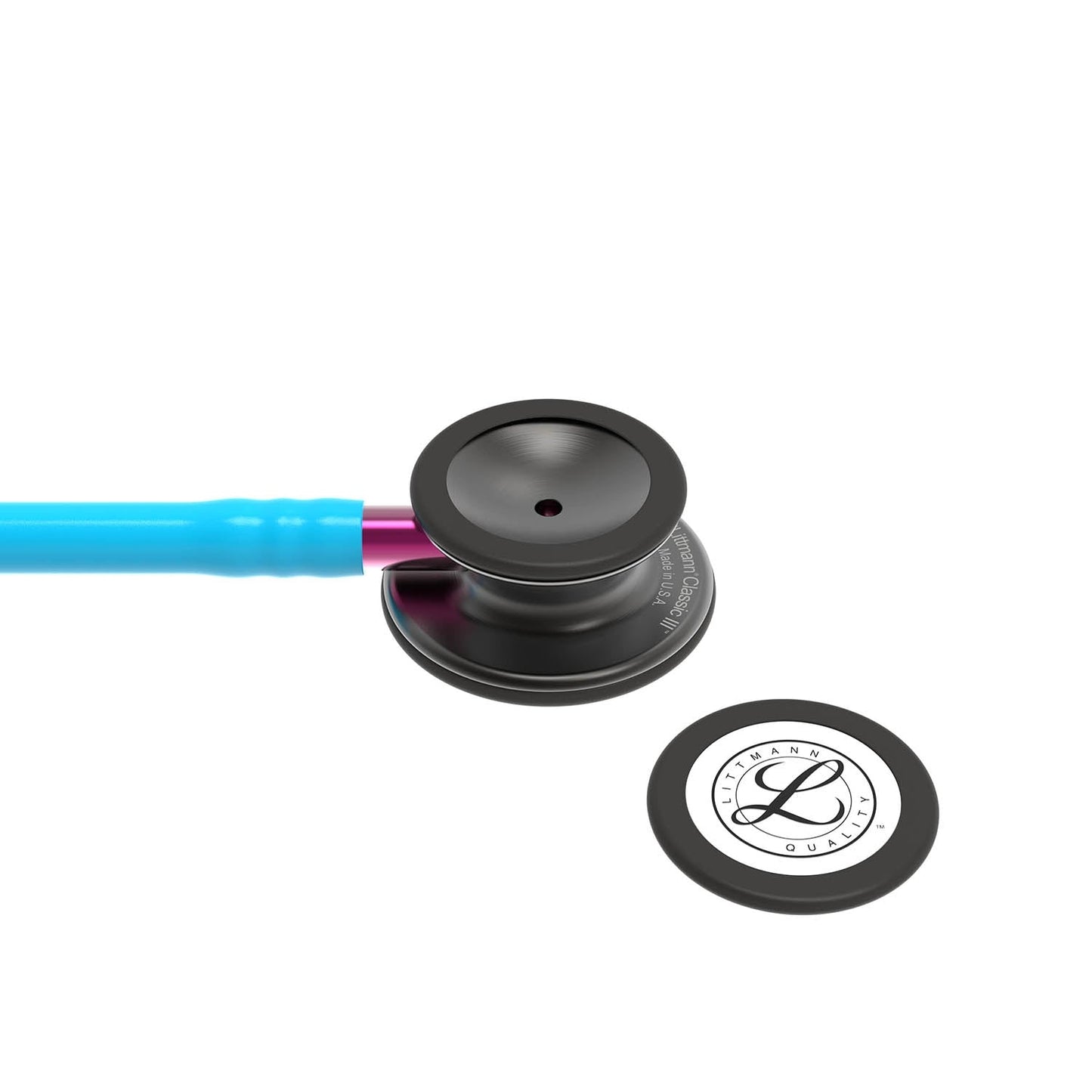 Littmann Classic III Monitoring Stethoscope: Smoke & Turquoise - Pink Stem 5872 - Over Engraved Stethoscopes 3M Littmann