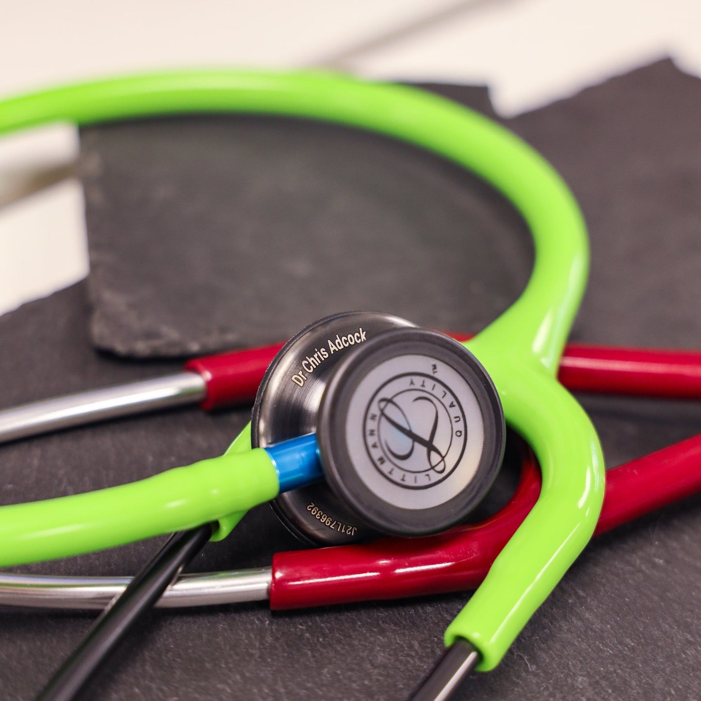 Littmann Cardiology IV Diagnostic Stethoscope: Polished Smoke & Navy - Blue Stem 6202 - Over Engraved Stethoscopes 3M Littmann   