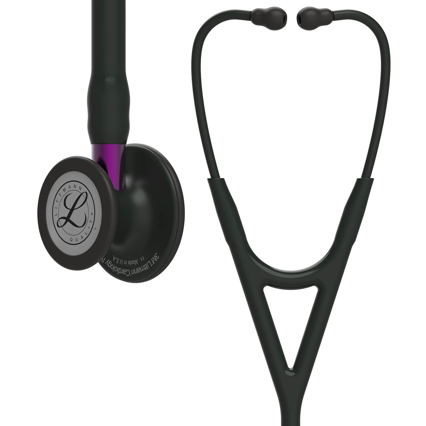 Littmann Cardiology IV Diagnostic Stethoscope: Black & Black - Violet Stem 6203 - Over Engraved Stethoscopes 3M Littmann   