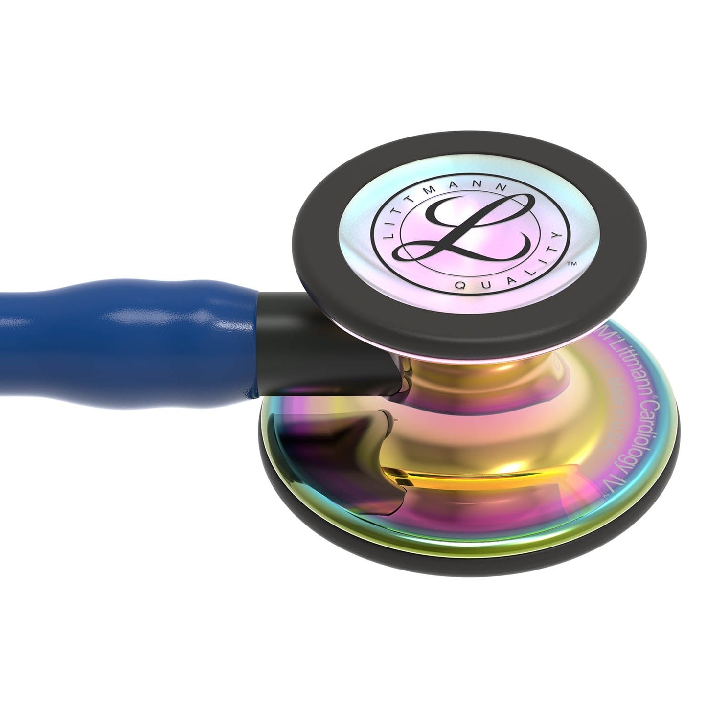 Littmann Cardiology IV Diagnostic Stethoscope: Polished Rainbow & Navy - Black Stem 6242- Over Engraved Stethoscopes 3M Littmann