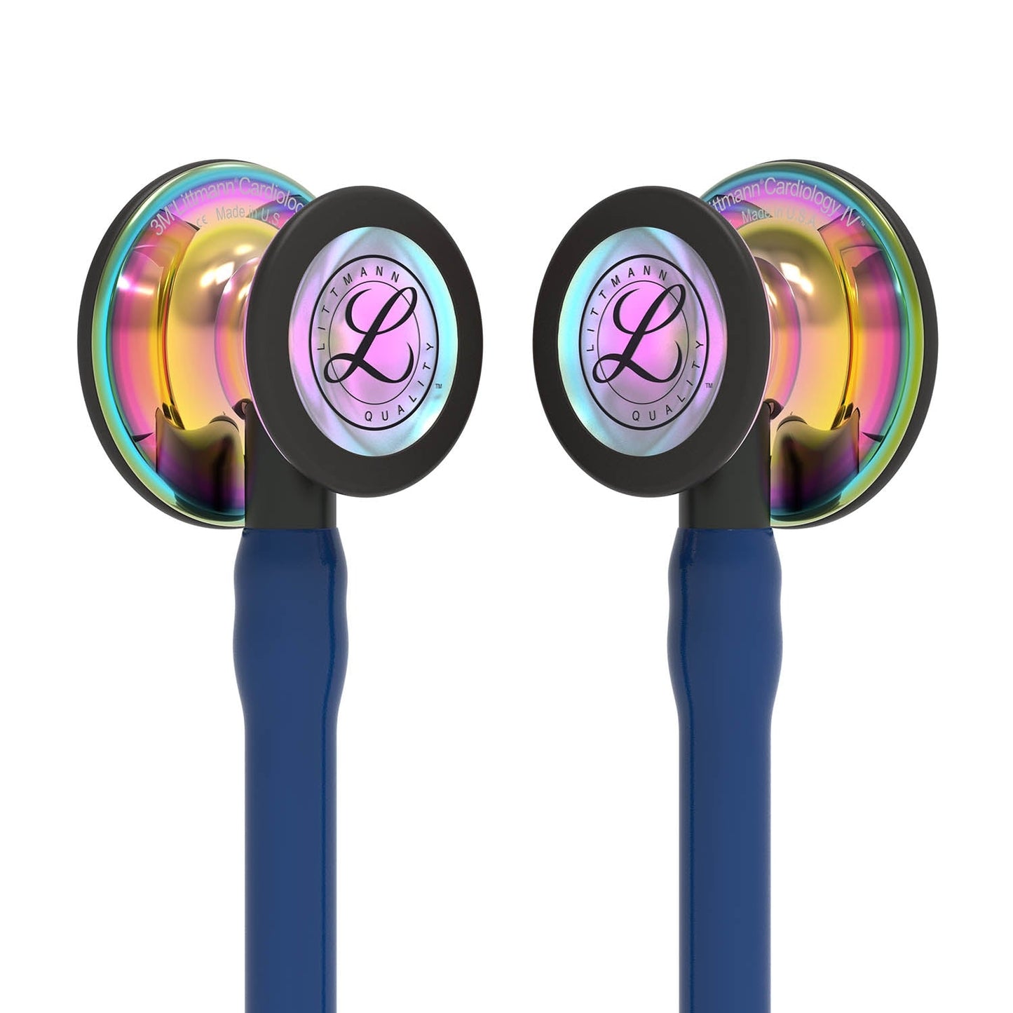 Littmann Cardiology IV Diagnostic Stethoscope: Polished Rainbow & Navy - Black Stem 6242- Over Engraved Stethoscopes 3M Littmann