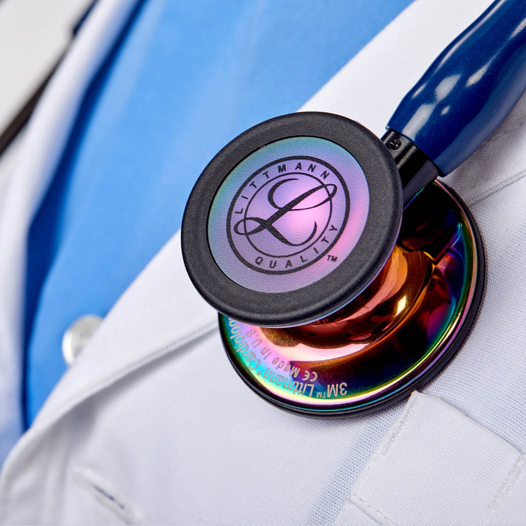 Littmann Cardiology IV Diagnostic Stethoscope: Polished Rainbow & Navy - Black Stem 6242- Over Engraved Stethoscopes 3M Littmann   