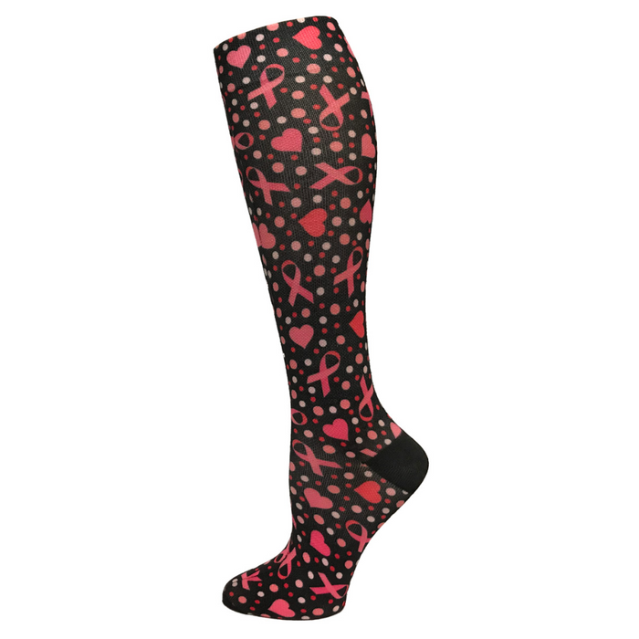 12" Soft Comfort Compression Socks Ribbons and Hearts Black  Prestige