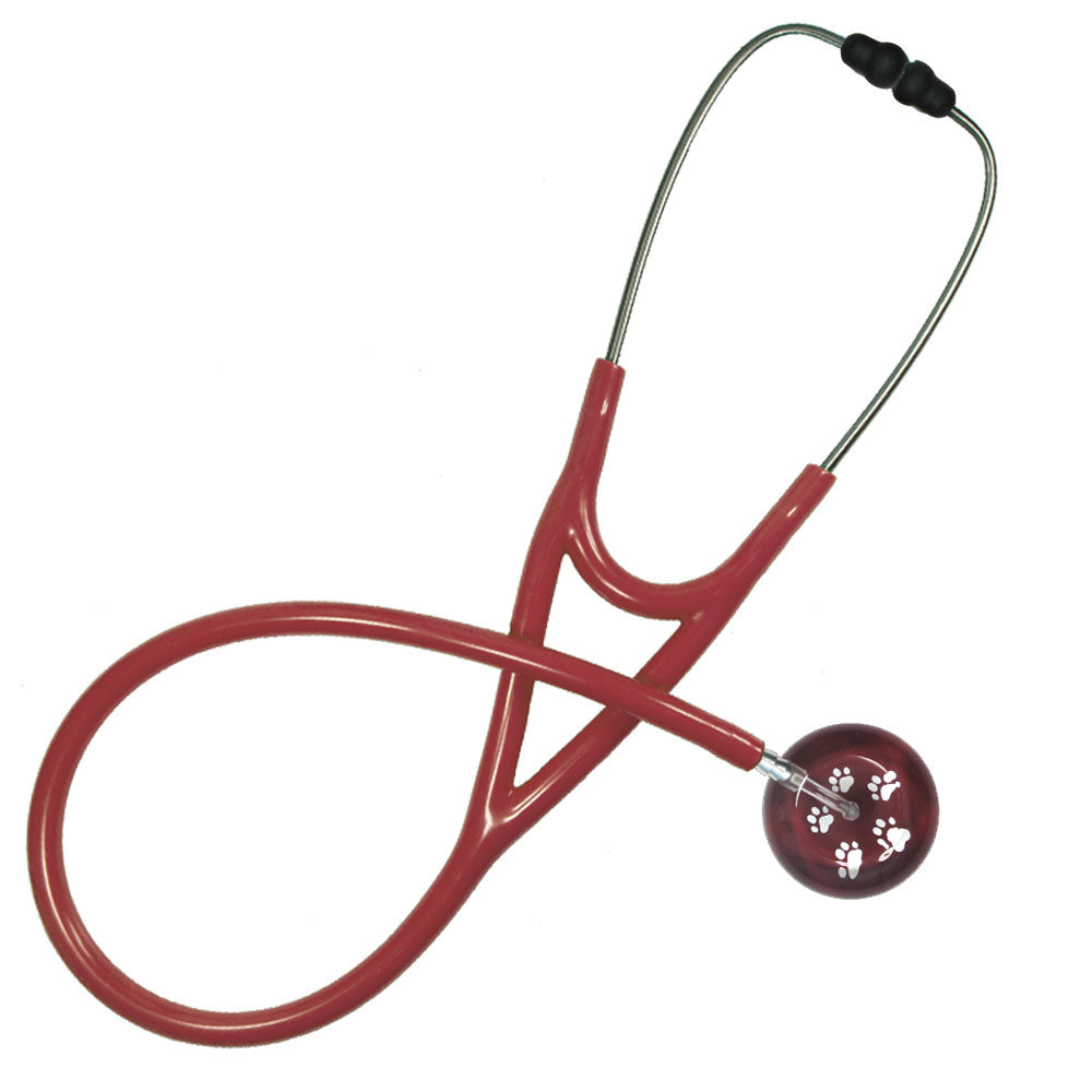 Ultrascope Pediatric Single Stethoscope - Paw Prints Stethoscopes Ultrascope Burgundy  