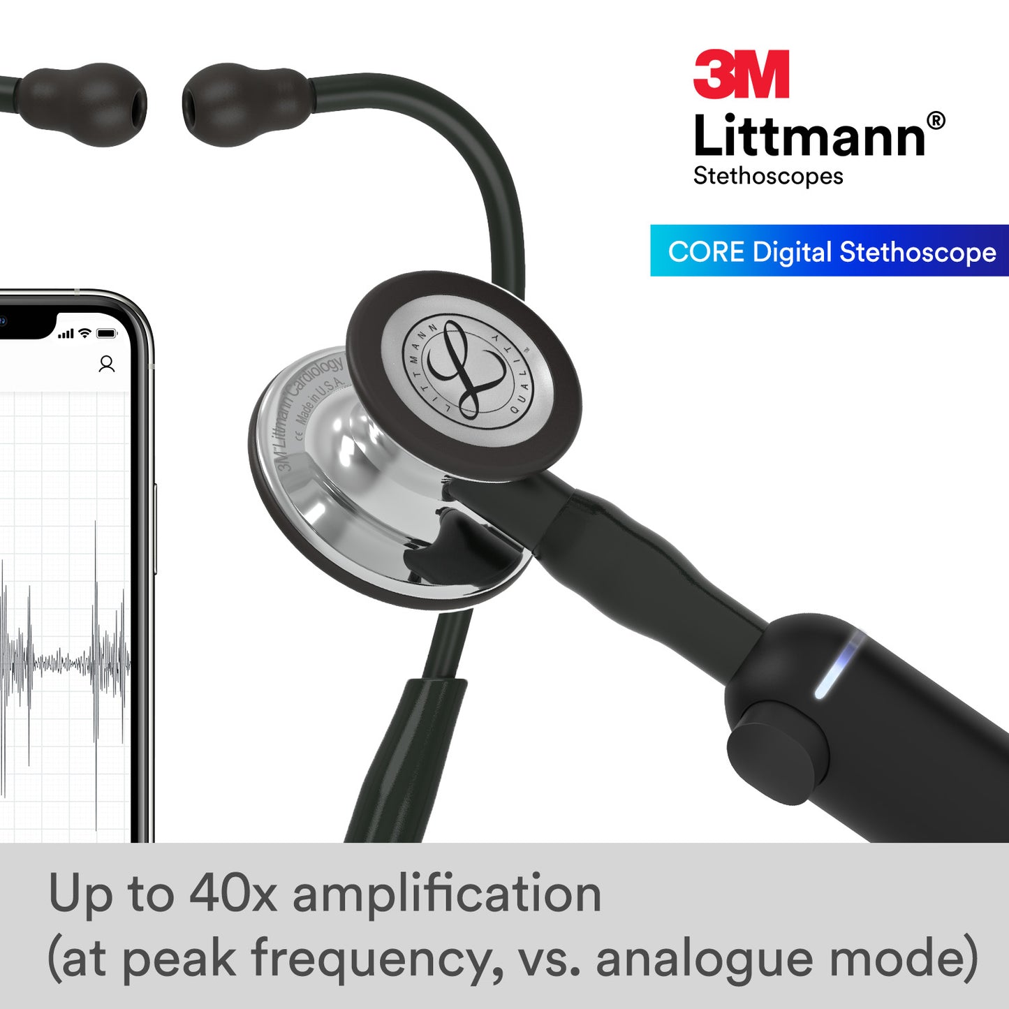 Littmann CORE Digital Stethoscope - 8890 Mirror Chestpiece & Black Stethoscopes 3M Littmann