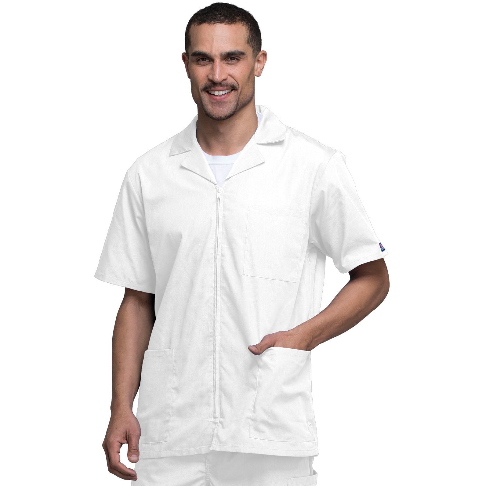 Cherokee WorkWear Men's Zip Front Scrub Jacket Scrubs Cherokee S White 