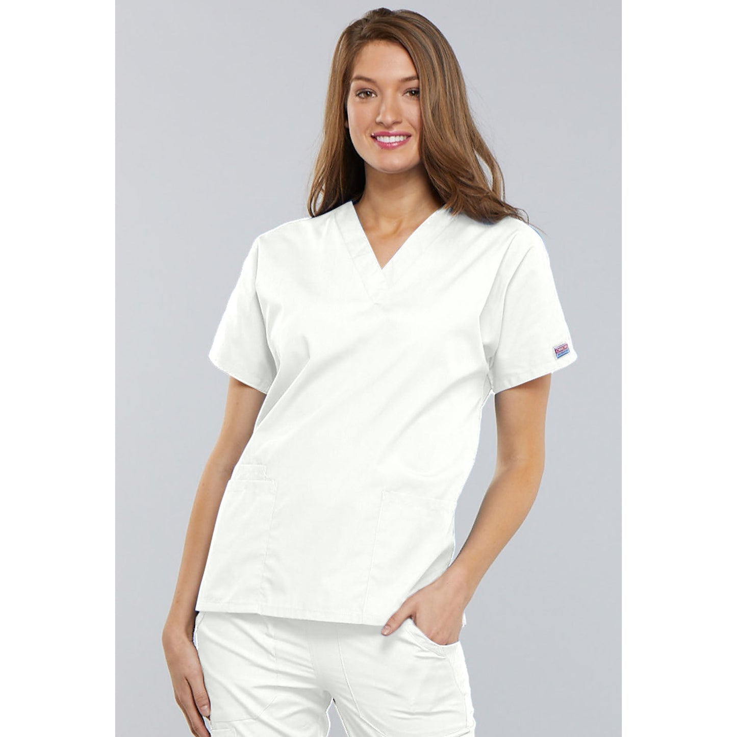 Cherokee WorkWear Women's V-Neck Tunic Scrub Top Cherokee L White