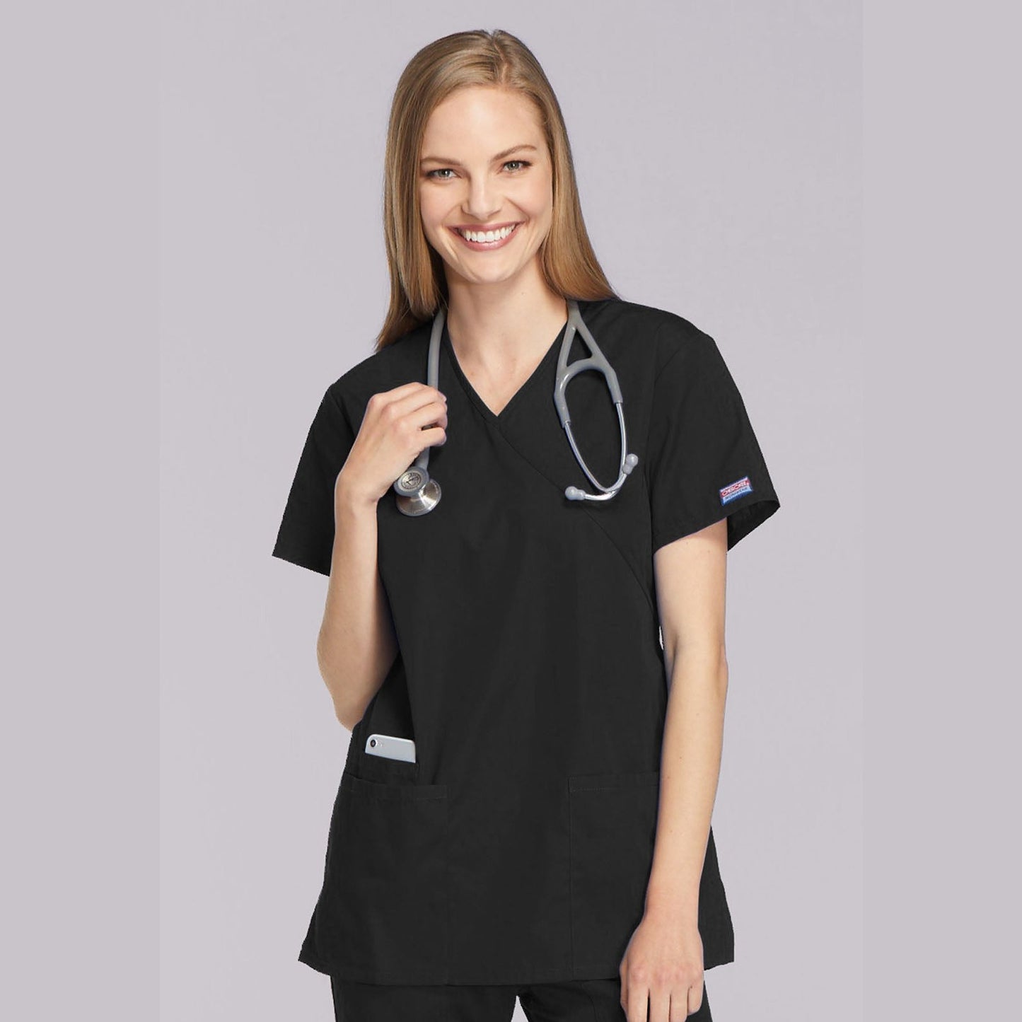 Cherokee WorkWear Women's Mock Wrap Tunic Scrub Top Scrubs Cherokee 5XL Black 