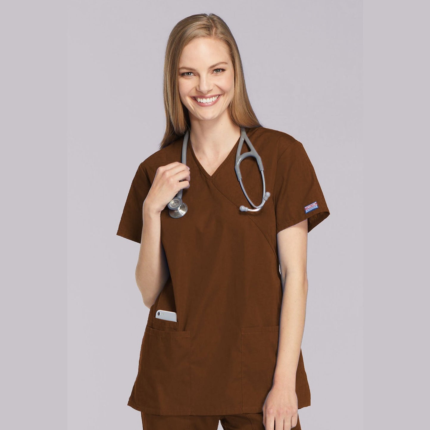 Cherokee WorkWear Women's Mock Wrap Tunic Scrub Top Scrubs Cherokee 5XL Chocolate 