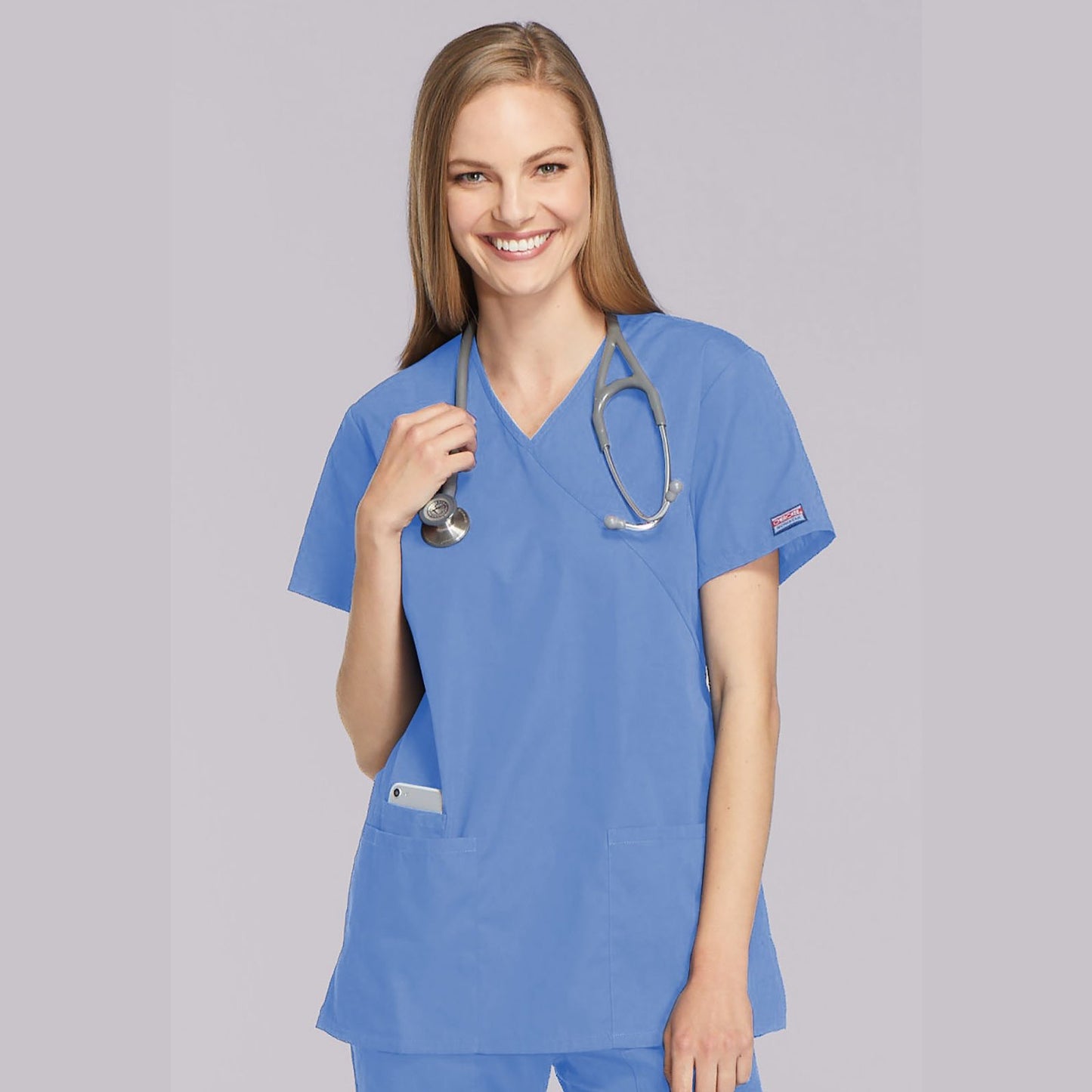 Cherokee WorkWear Women's Mock Wrap Tunic Scrub Top Scrubs Cherokee 5XL Ceil Blue 