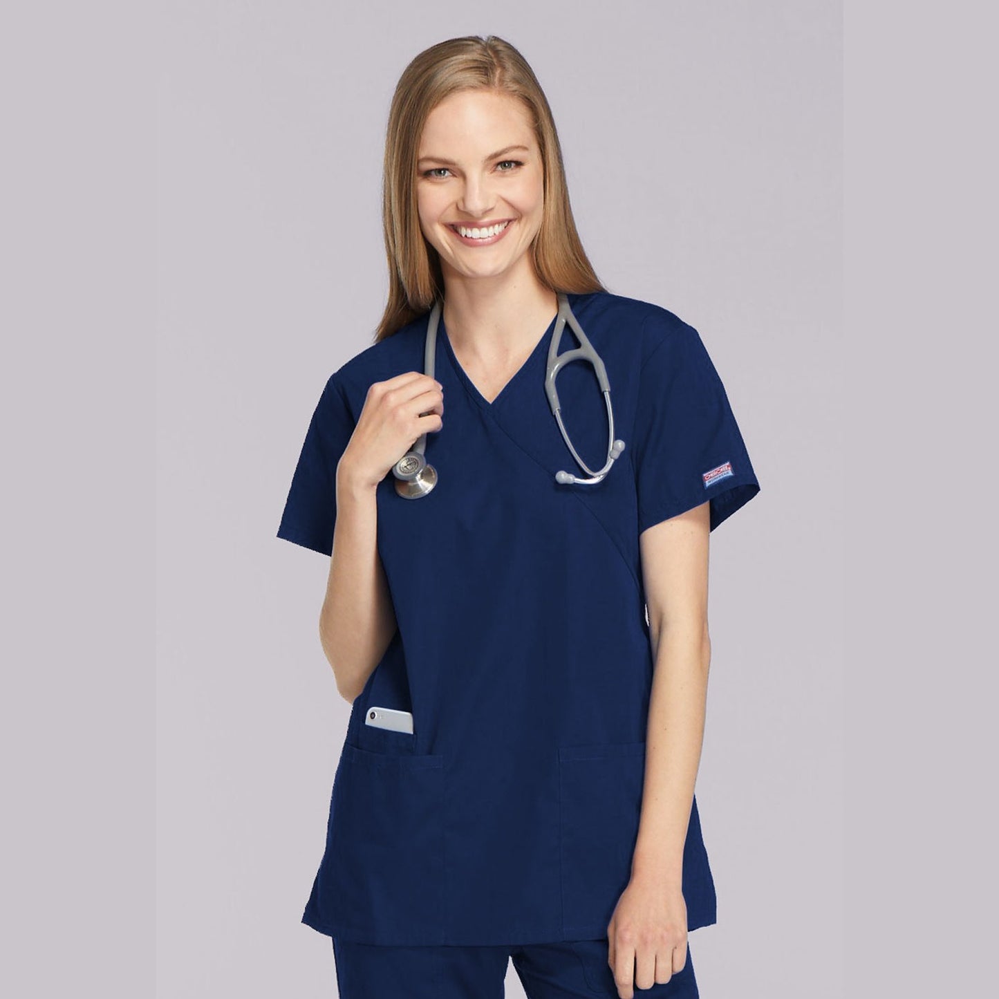 Cherokee WorkWear Women's Mock Wrap Tunic Scrub Top Scrubs Cherokee 5XL Navy Blue 