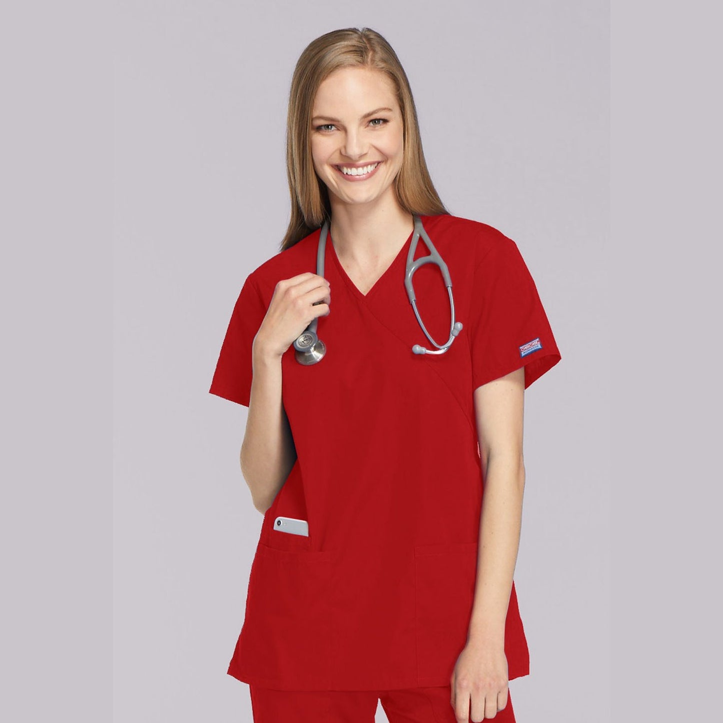 Cherokee WorkWear Women's Mock Wrap Tunic Scrub Top Scrubs Cherokee XS Red