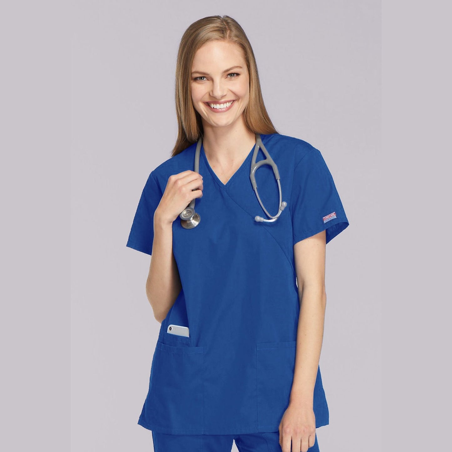 Cherokee WorkWear Women's Mock Wrap Tunic Scrub Top Scrubs Cherokee 5XL Royal 