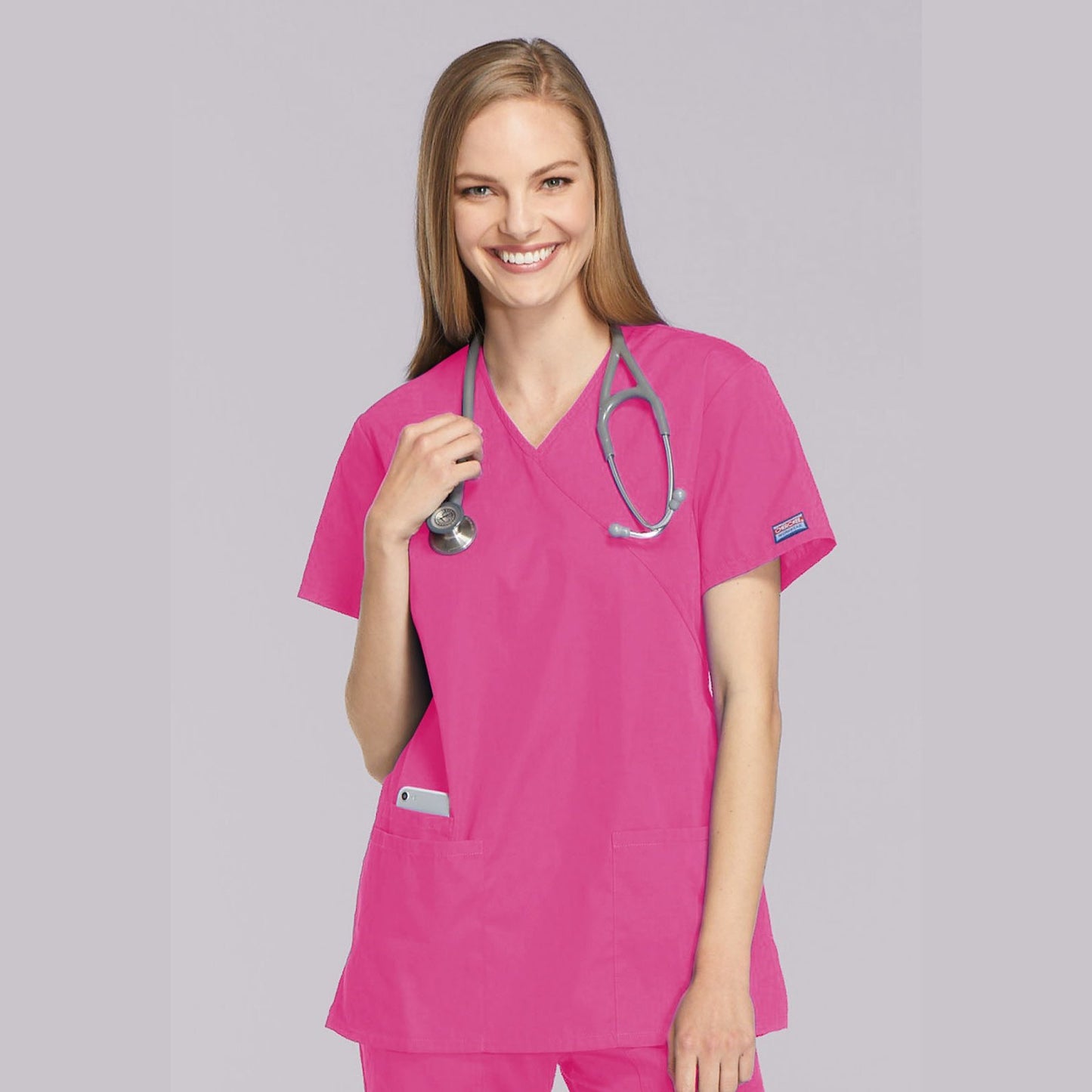 Cherokee WorkWear Women's Mock Wrap Tunic Scrub Top Scrubs Cherokee 5XL Shocking Pink 