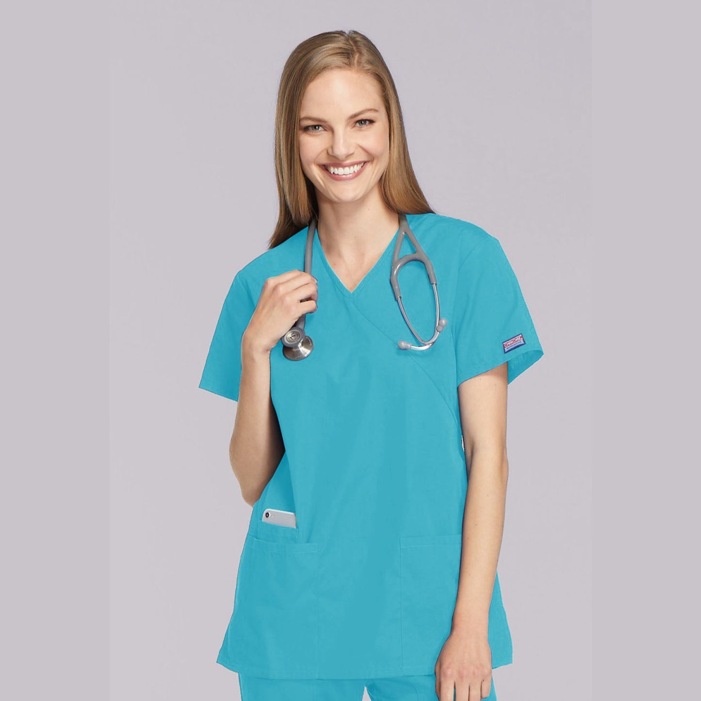 Cherokee WorkWear Women's Mock Wrap Tunic Scrub Top Scrubs Cherokee XS Turquoise