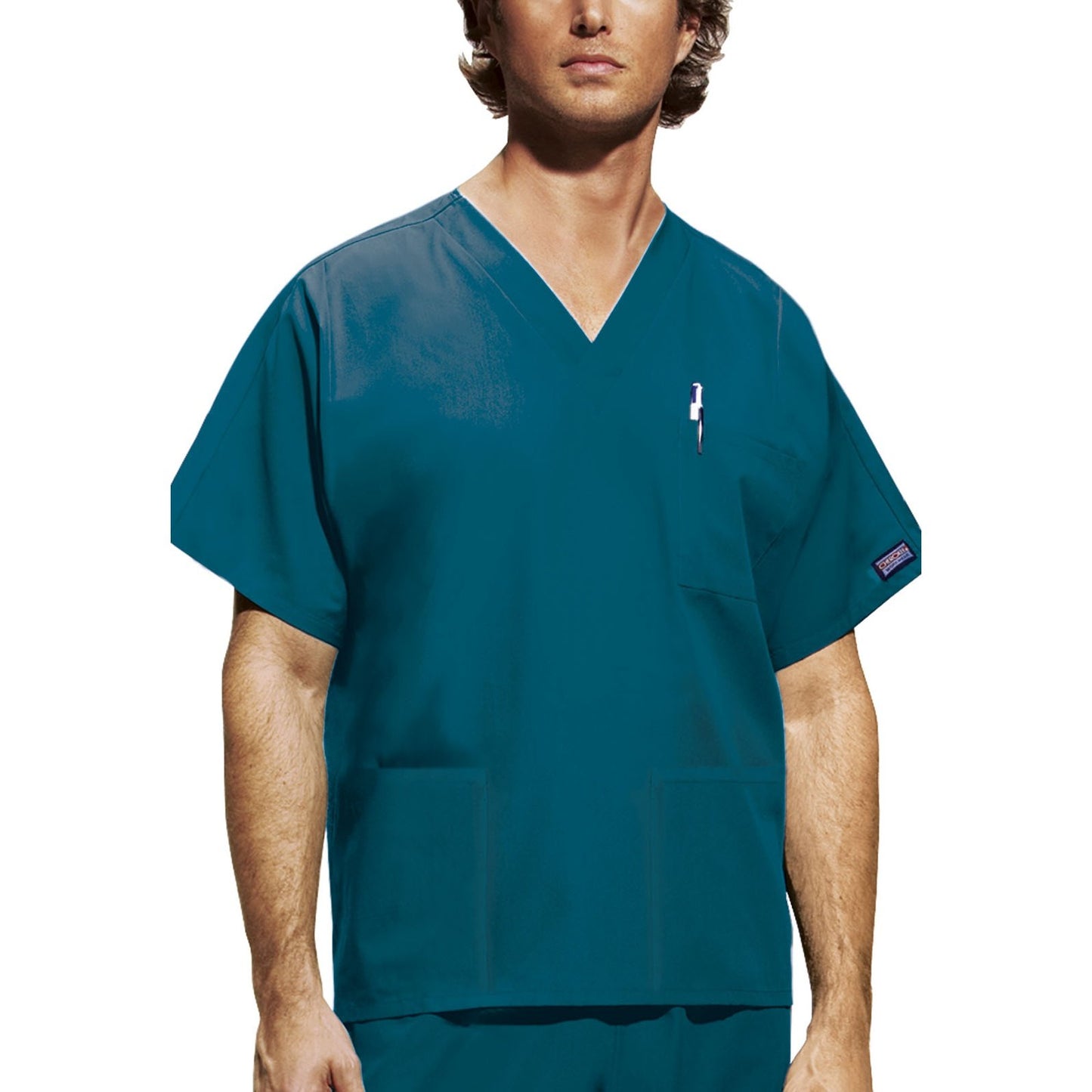 Cherokee WorkWear Unisex V-Neck Scrub Top Scrubs Cherokee S Caribbean Blue