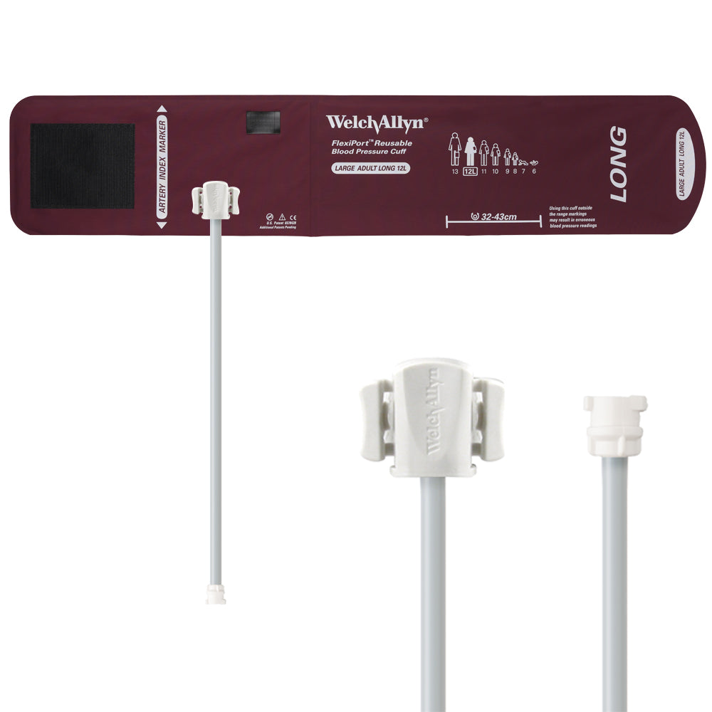 Welch Allyn FlexiPort Blood Pressure Cuff; Size-12L Large Adult Long, Reusable, 1-Tube, Female Locking (#5082-182) Connector Accessories Welch Allyn