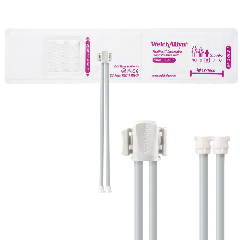 Welch Allyn FlexiPort Blood Pressure Cuff; Size-08 Small Child, Soft Disposable, 2-Tubes - Pack of 20 Accessories Welch Allyn