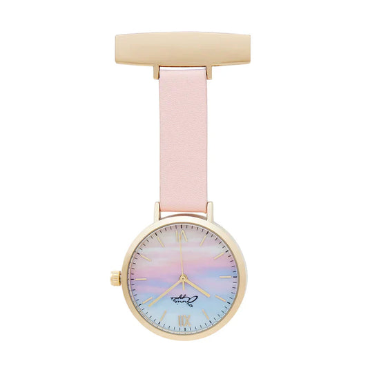 Annie Apple Nurses Fob Watch - Meraki - Sunset Gold - Pink Leather- 35mm  Annie Apple   