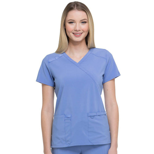 Women's Mock Wrap Scrub Top - Malibu Blue
