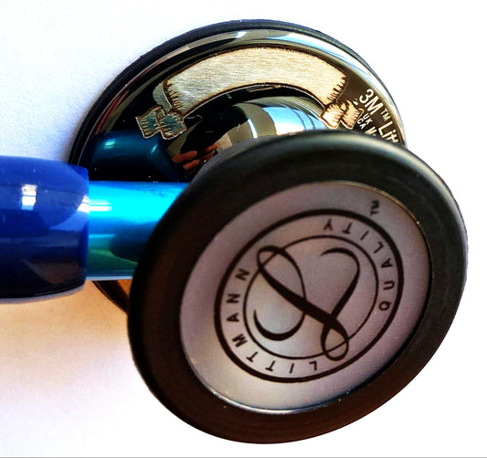 Littmann Cardiology IV Diagnostic Stethoscope: Polished Smoke & Navy - Blue Stem 6202 - Over Engraved Stethoscopes Littmann Stethoscopes