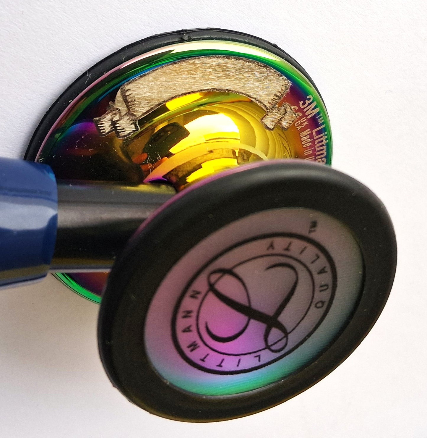 Littmann Cardiology IV Diagnostic Stethoscope: Polished Rainbow & Navy - Black Stem 6242/B - Over Engraved Stethoscopes Littmann Stethoscopes