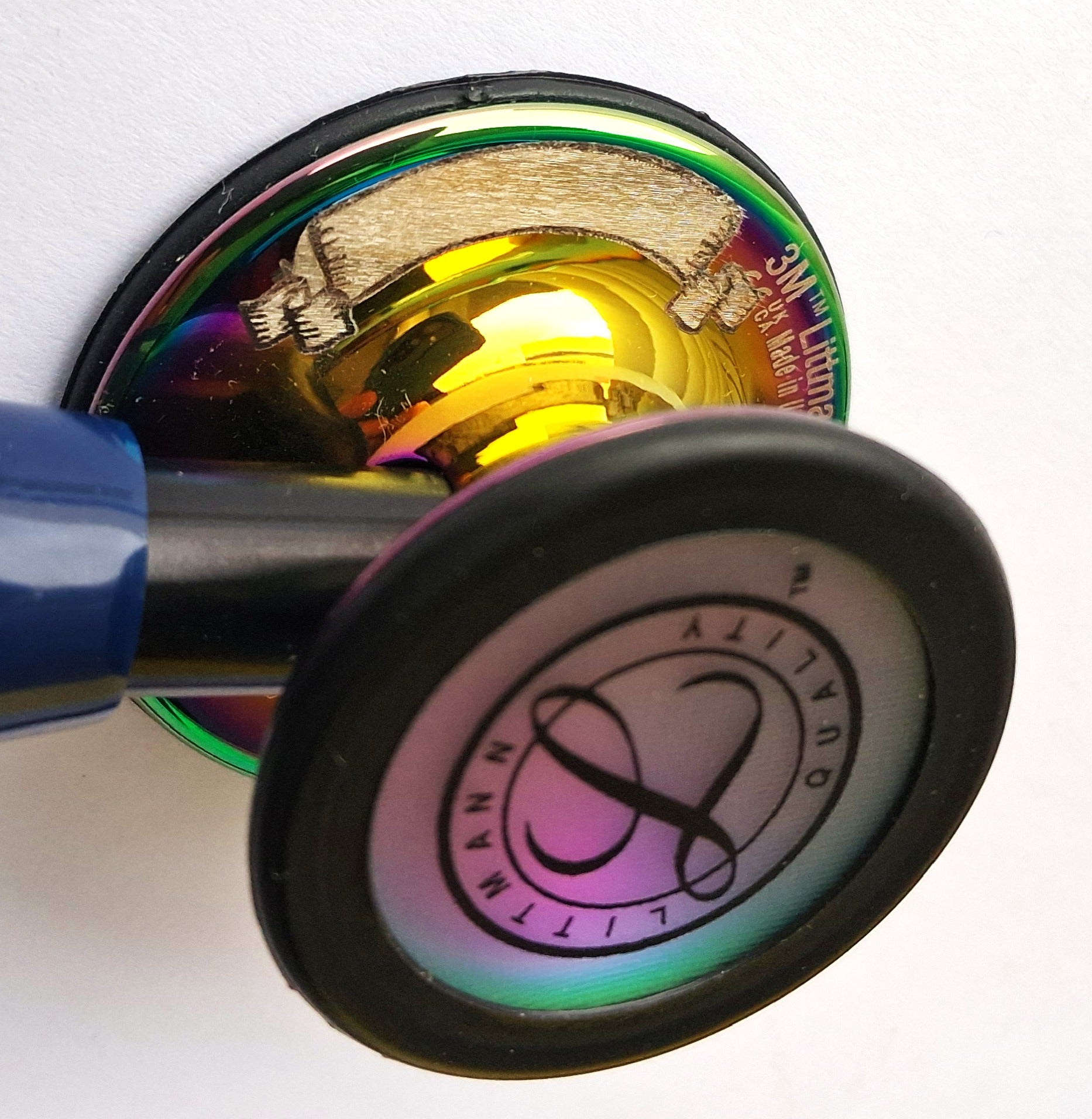 Littmann Cardiology IV Diagnostic Stethoscope: Polished Rainbow & Navy - Black Stem 6242/B - Over Engraved Stethoscopes Littmann Stethoscopes