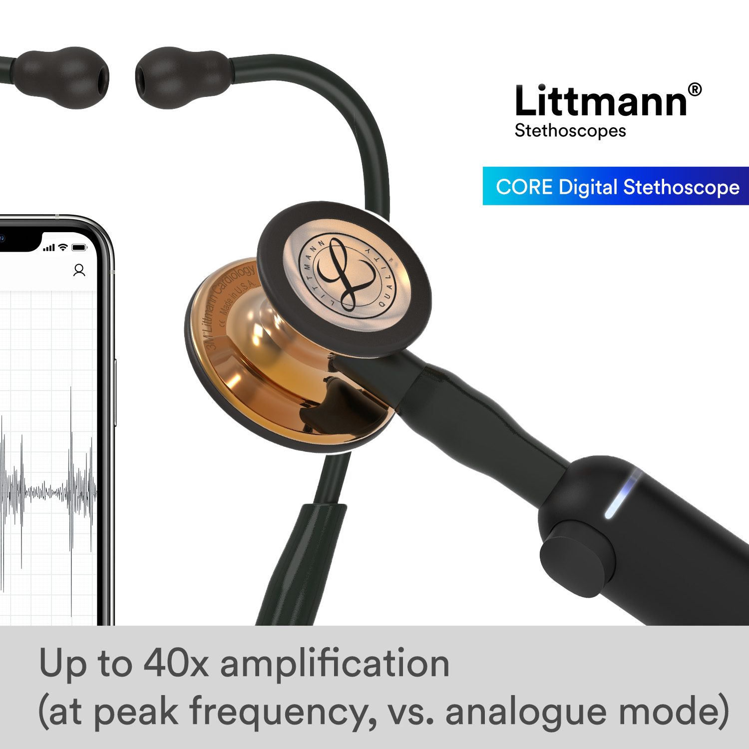 Littmann CORE Digital Stethoscope - 8570 High Polish Rainbow & Black Stethoscopes Littmann Stethoscopes