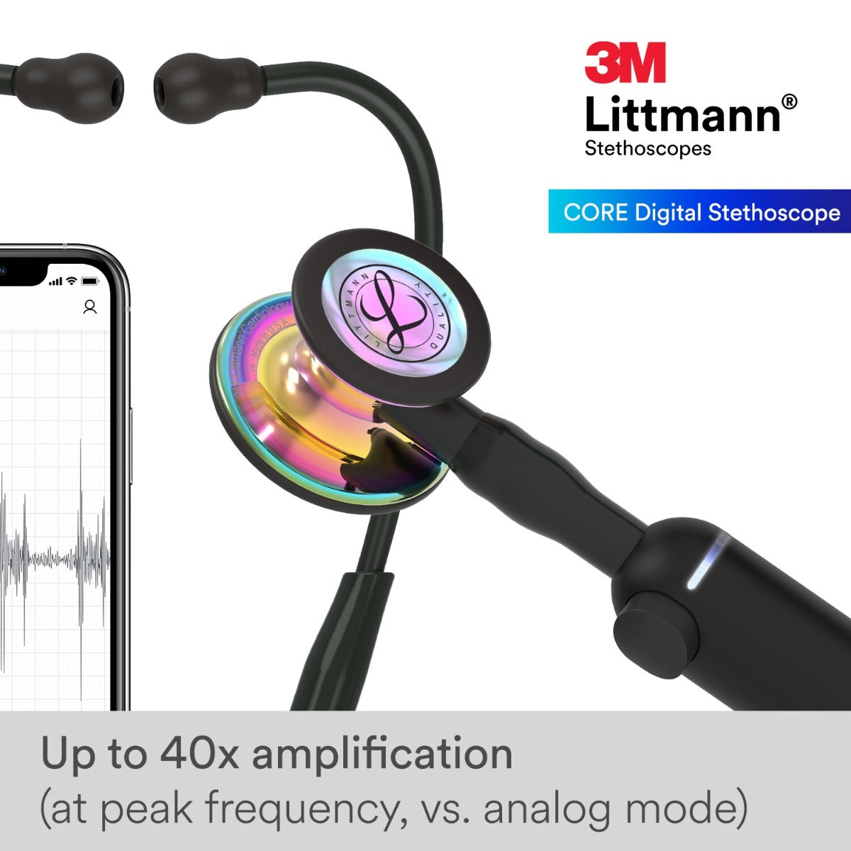 Littmann CORE Digital Stethoscope - 8570/B High Polish Rainbow & Black - Over-engraved Stethoscopes Littmann Stethoscopes