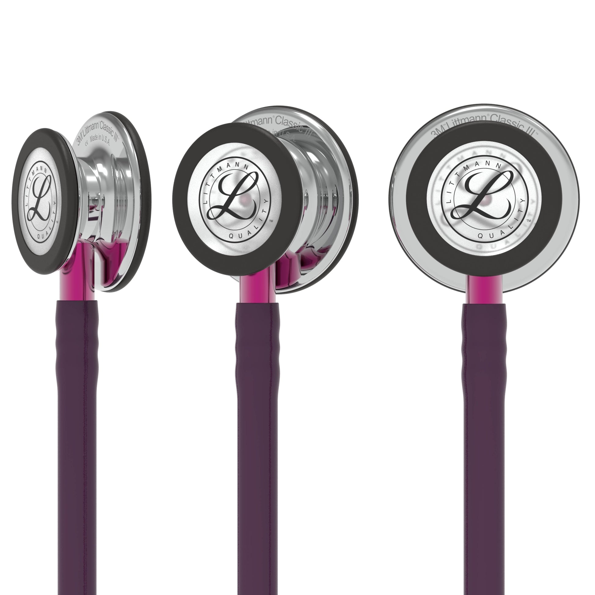 Littmann Classic III Monitoring Stethoscope: Mirror & Plum - Pink Stem 5960- Over Engraved Stethoscopes 3M Littmann   