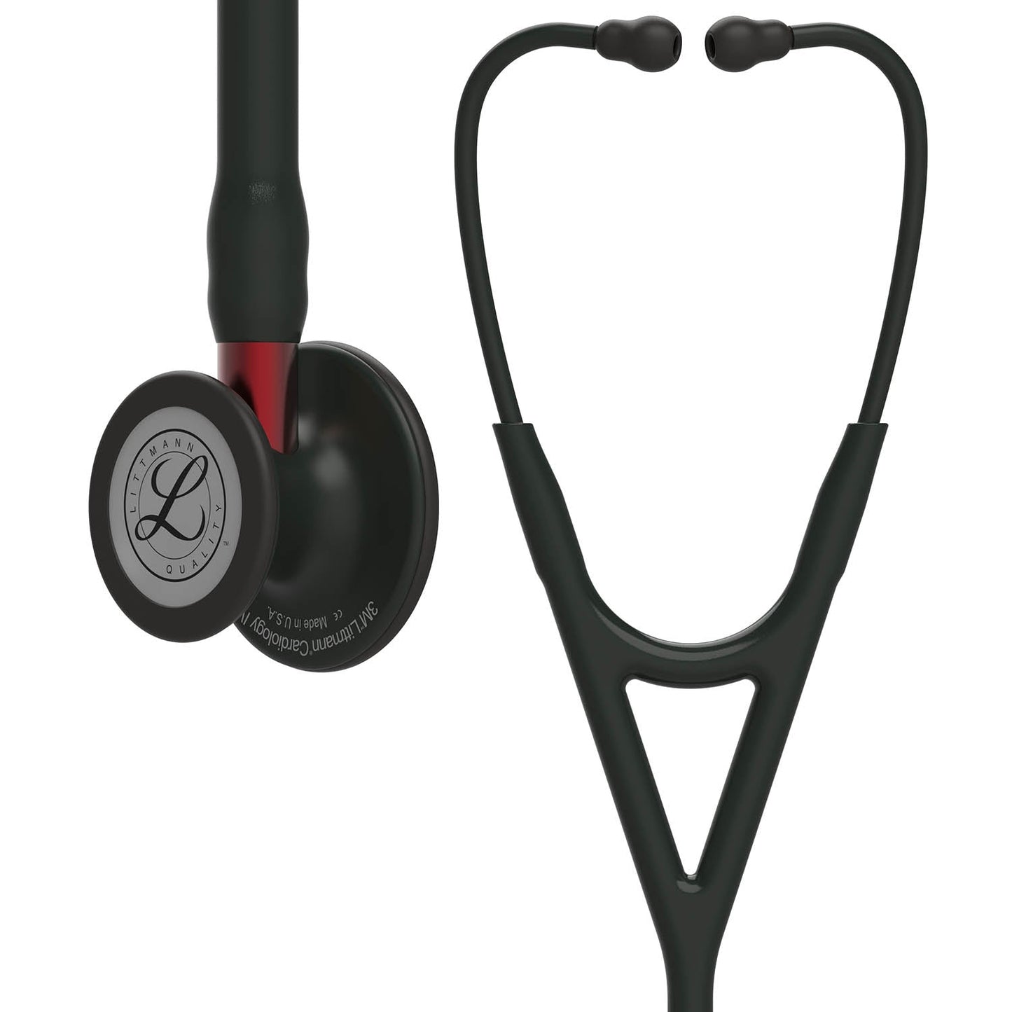 Littmann Cardiology IV Diagnostic Stethoscope: Black & Black - Red Stem 6200 - Over Engraved Stethoscopes 3M Littmann   