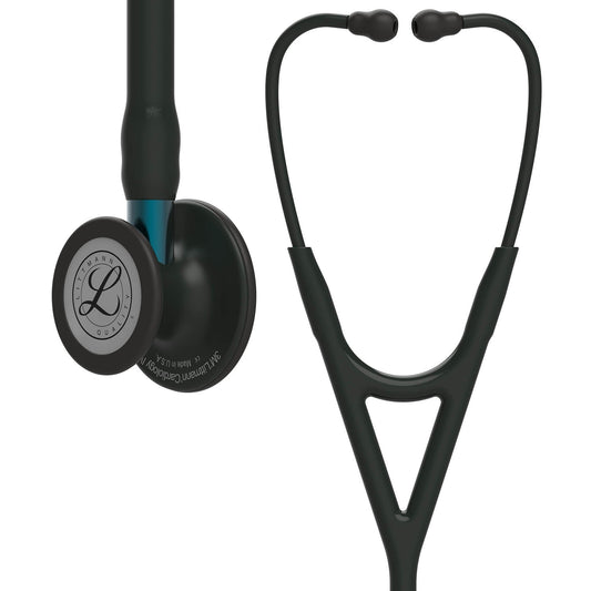 Littmann Cardiology IV Diagnostic Stethoscope: Black & Black - Blue Stem 6201 - Over Engraved Stethoscopes 3M Littmann   