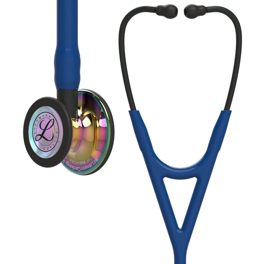 Littmann Cardiology IV Diagnostic Stethoscope: Polished Rainbow & Navy - Black Stem 6242- Over Engraved Stethoscopes 3M Littmann   