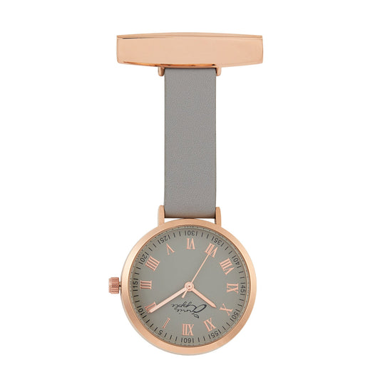 Annie Apple Nurses Fob Watch - Meraki - Grey/Rose Gold/Grey - Leather - 35mm  Annie Apple   