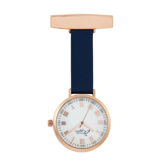 Annie Apple Nurses Fob Watch - Mother of peral - Rose Gold - Navy Leather - 35mm Annie Apple