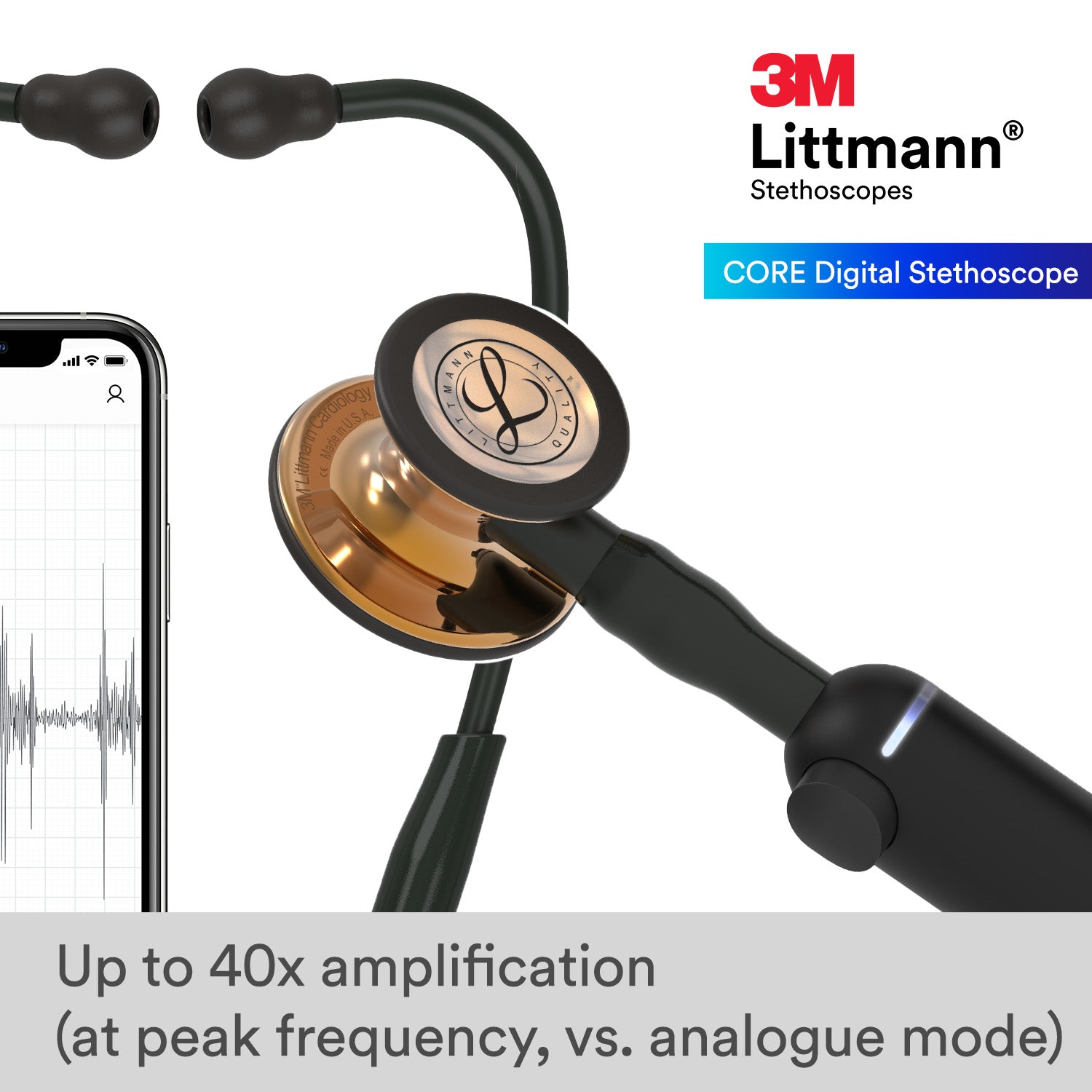 Littmann CORE Digital Stethoscope - 8870 High Polish Copper & Black Stethoscopes 3M Littmann   