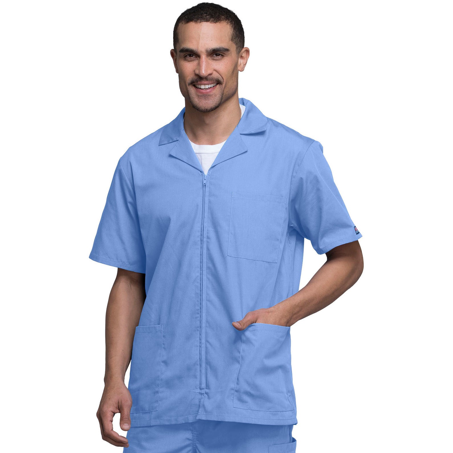 Cherokee WorkWear Men's Zip Front Scrub Jacket Scrubs Cherokee S Ceil Blue 