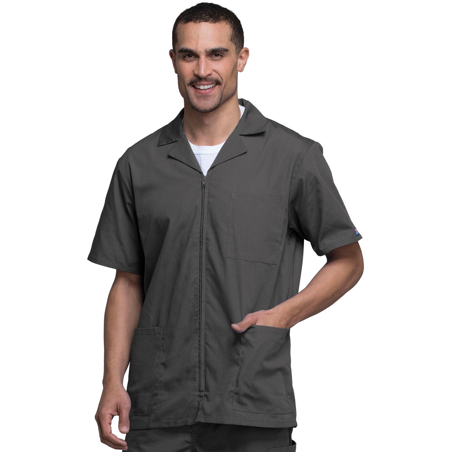 Cherokee WorkWear Men's Zip Front Scrub Jacket Scrubs Cherokee S Pewter 