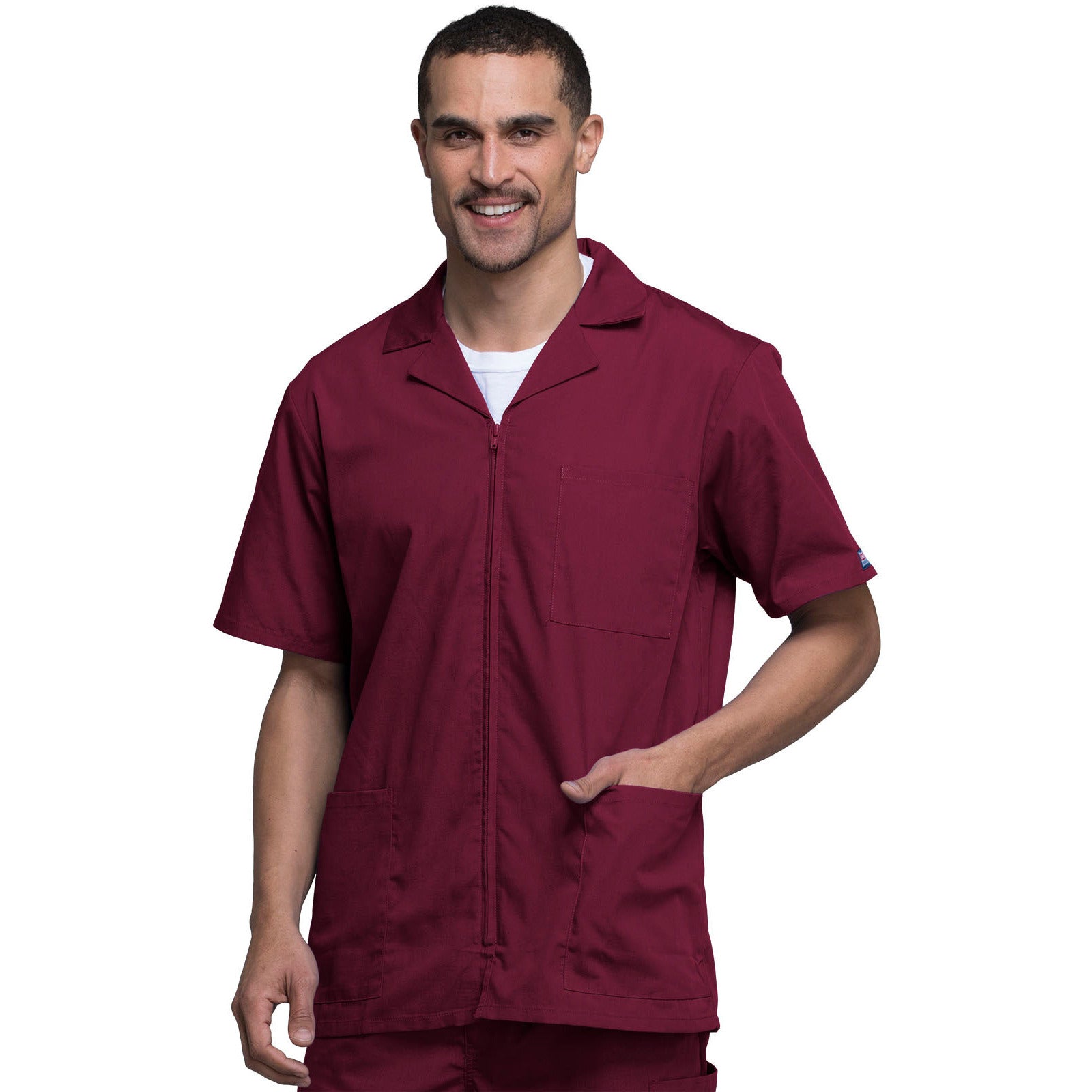 Cherokee WorkWear Men's Zip Front Scrub Jacket Scrubs Cherokee S Wine 