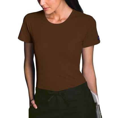 Cherokee WorkWear Women's Round Neck Short Sleeve Tee Scrubs Cherokee XS Chocolate